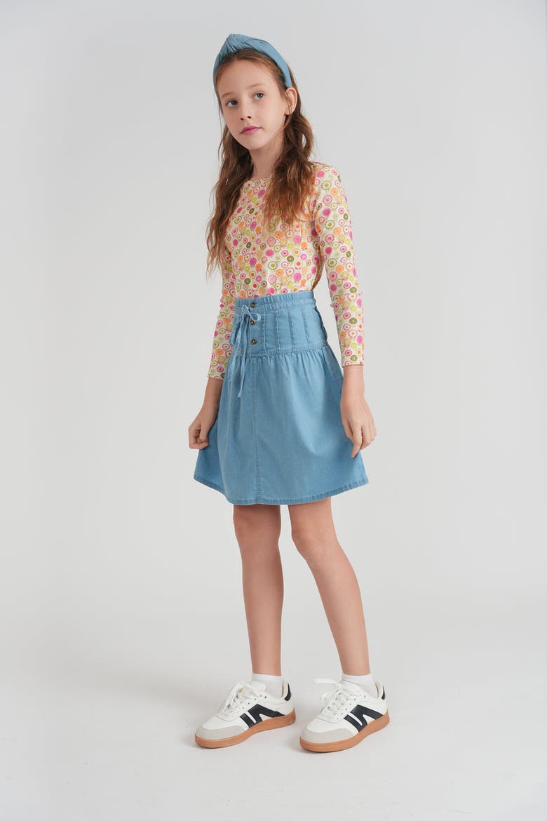 Girls Long Sleeve Top with Circle Flower Print, Alternate, color, Blue