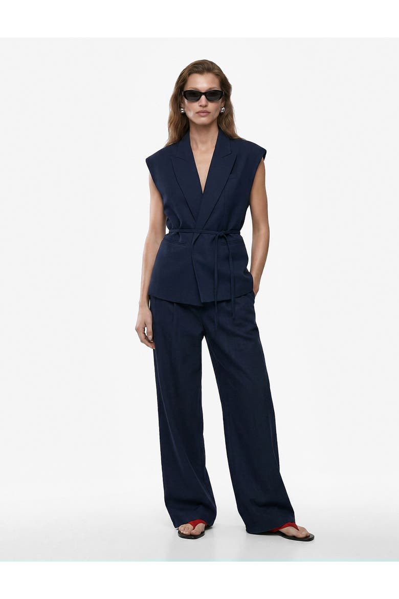 Sleeveless Striped Blazer Vests with Belted, Main, color, NAVY BLUE