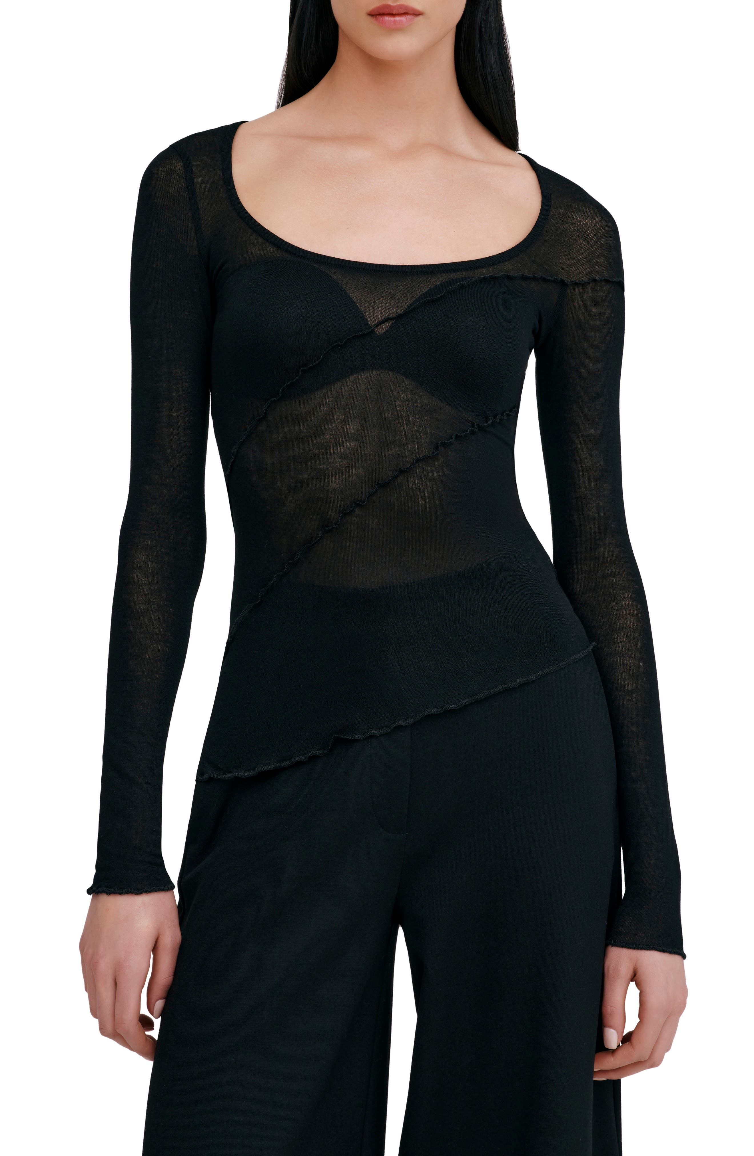 Melody Ruffle Seam Semisheer Jersey Top - image 1