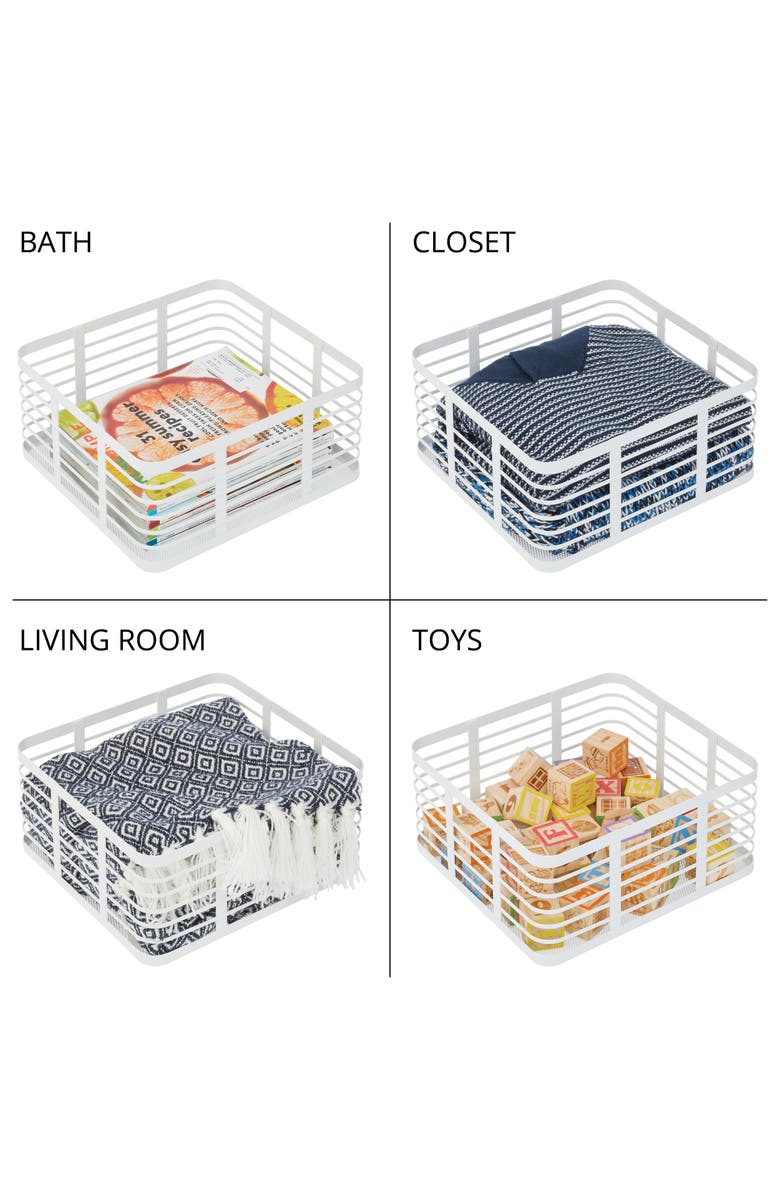 mDesign Metal Pantry Basket with Handles - Set of 4 - Matte White, Alternate, color, White