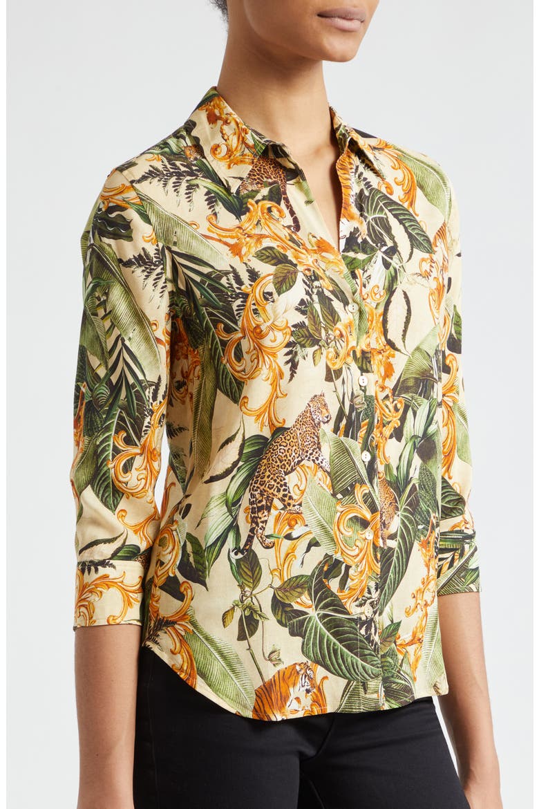 Camille Print Button-Up Shirt, Alternate, color, ECRU MULTI ROCOCO JUNGLE