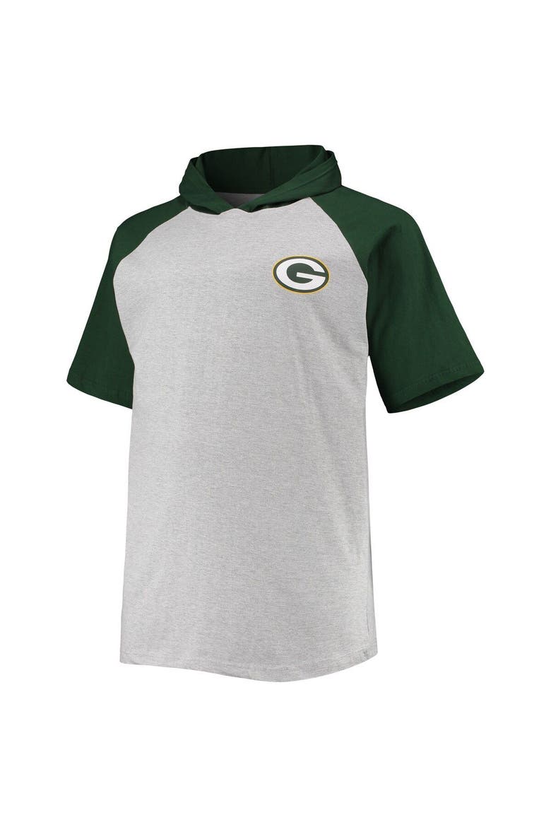Men's Heathered Gray/Green Green Bay Packers Big & Tall Raglan Short Sleeve Pullover Hoodie, Alternate, color, Heather Gray