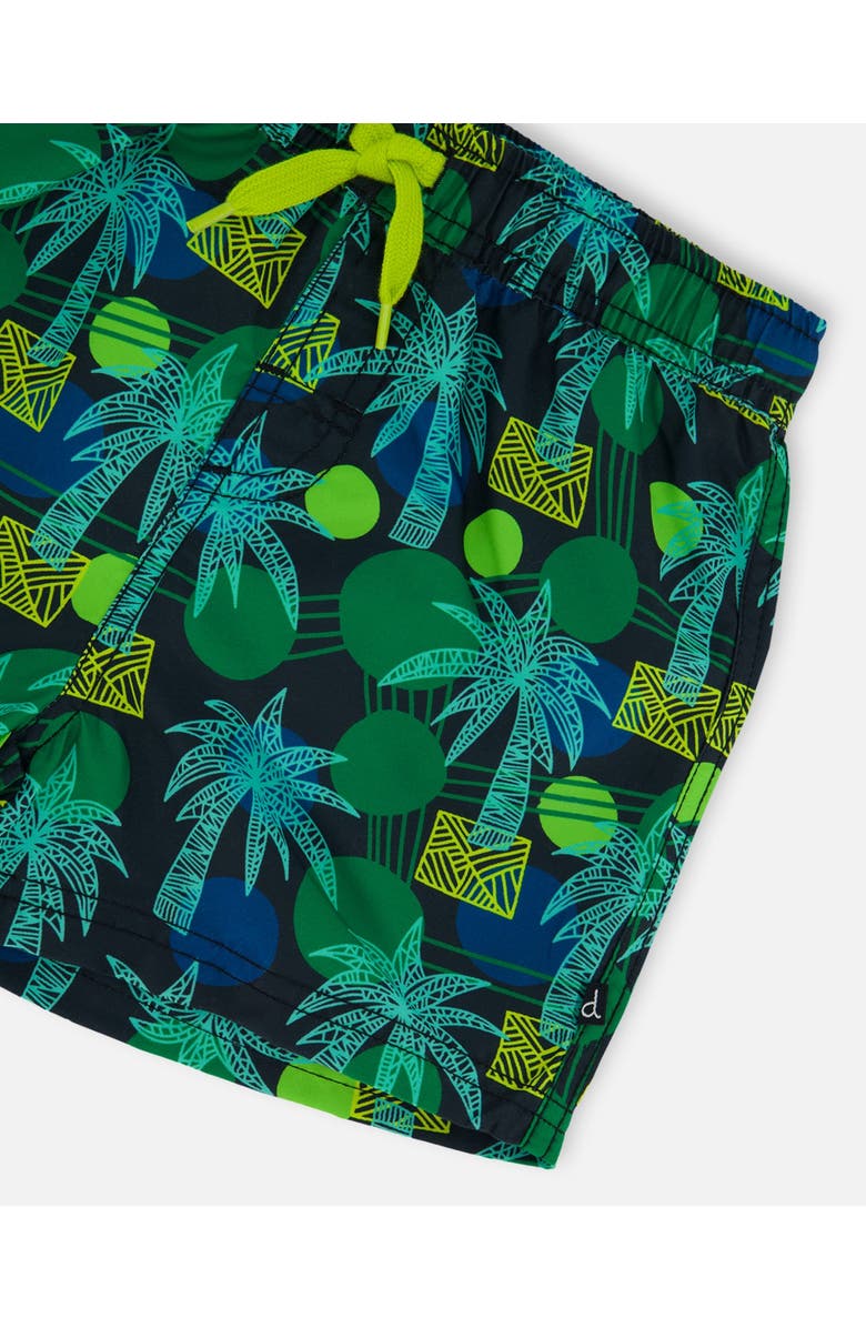 Deux par Deux Little Boy's Printed Swim Trunks Green Jungle On Black, Alternate, color, Green Jungle On Black