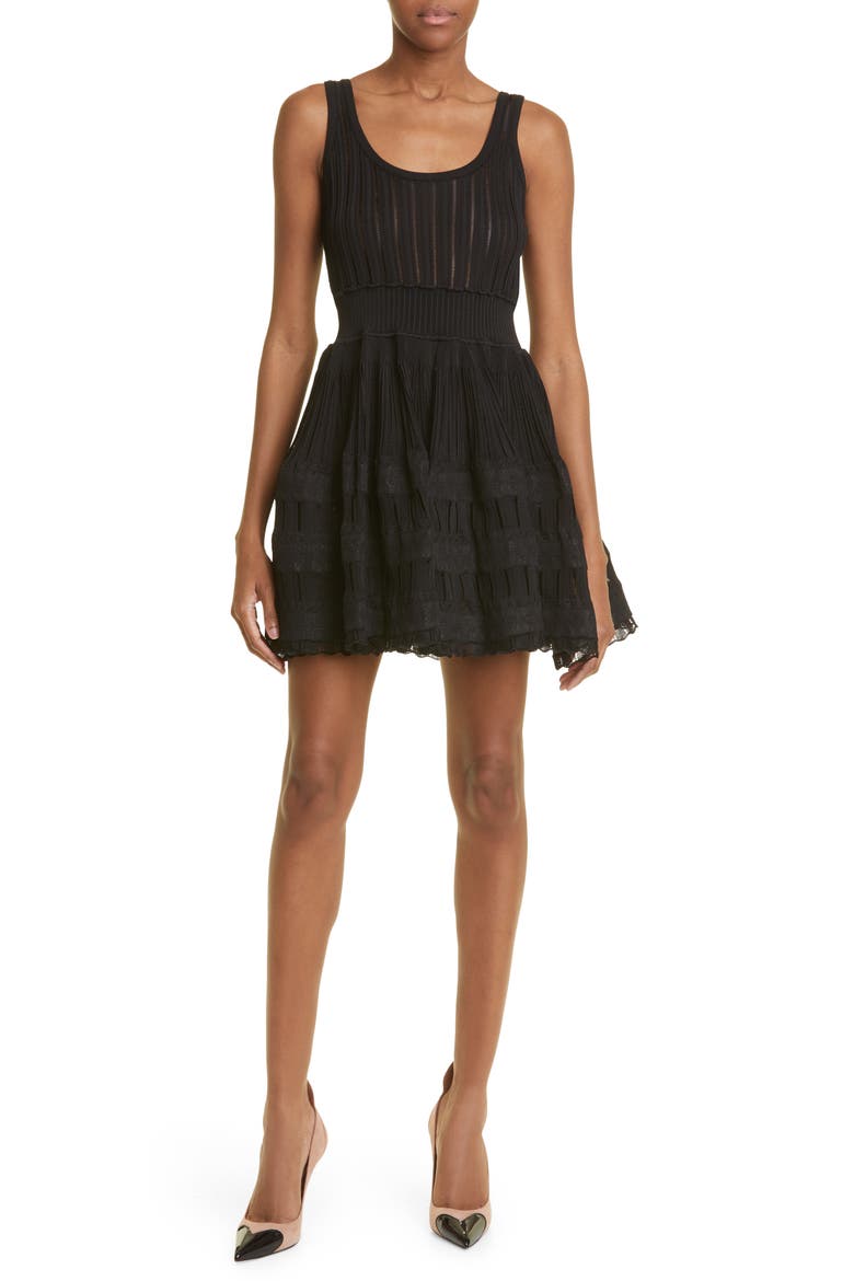 Mixed Stitch Sleeveless Skater Dress, Main, color, NOIR ALAIA