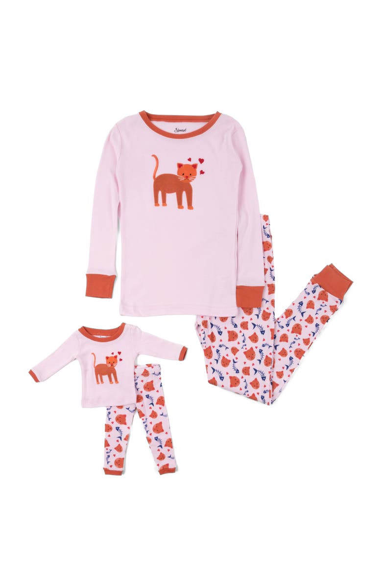Leveret Girls Matching Doll Printed Cotton Pajamas, Animal & Seasonal Prints, Alternate, color, Kitten