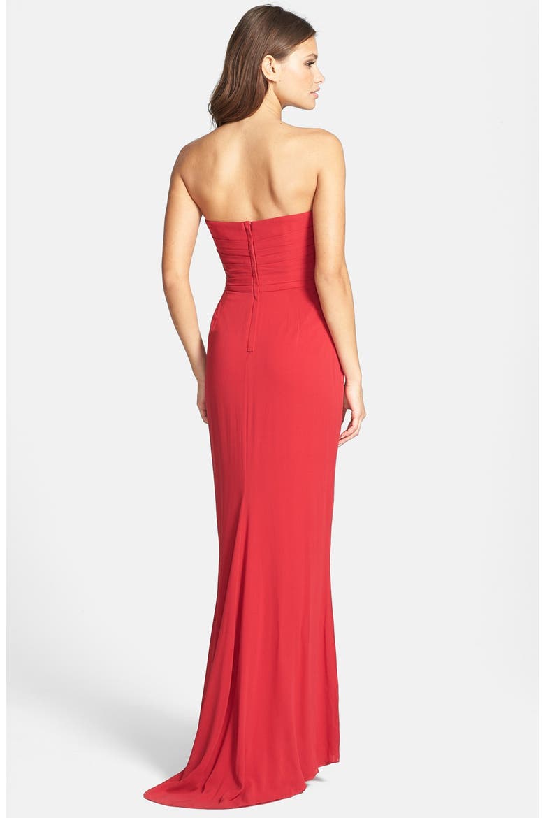 Pleated Stretch Silk Gown, Alternate, color, RUBY RED