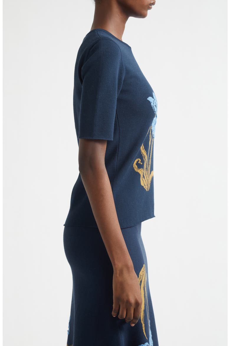 Short Sleeve Jacquard Sweater, Alternate, color, NAVY