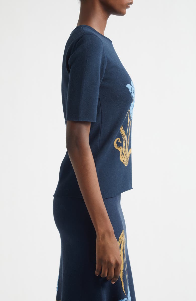 Erdem Short Sleeve Jacquard Sweater, Alternate, color, Navy