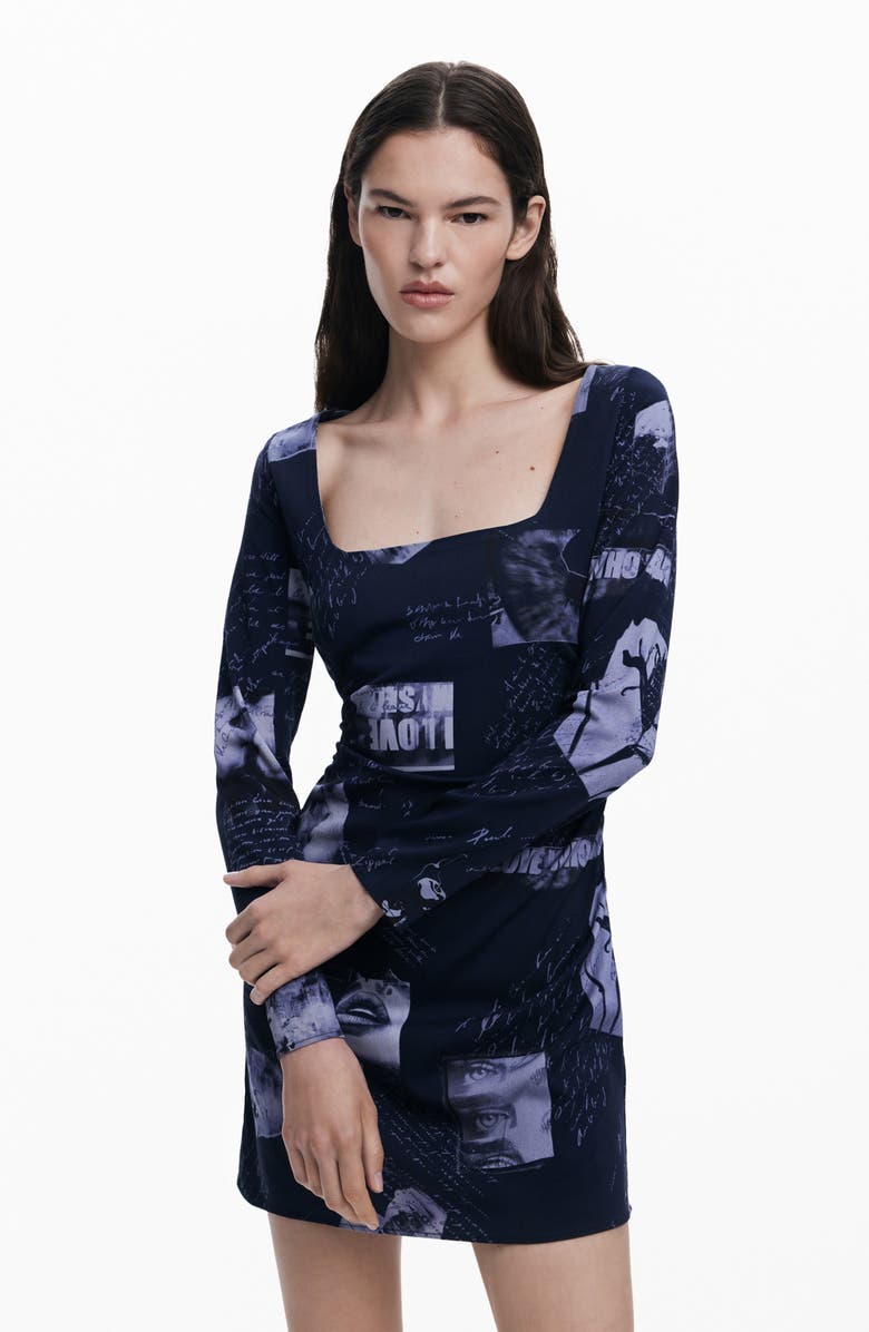 Desigual Long Sleeve Minidress, Alternate, color, 