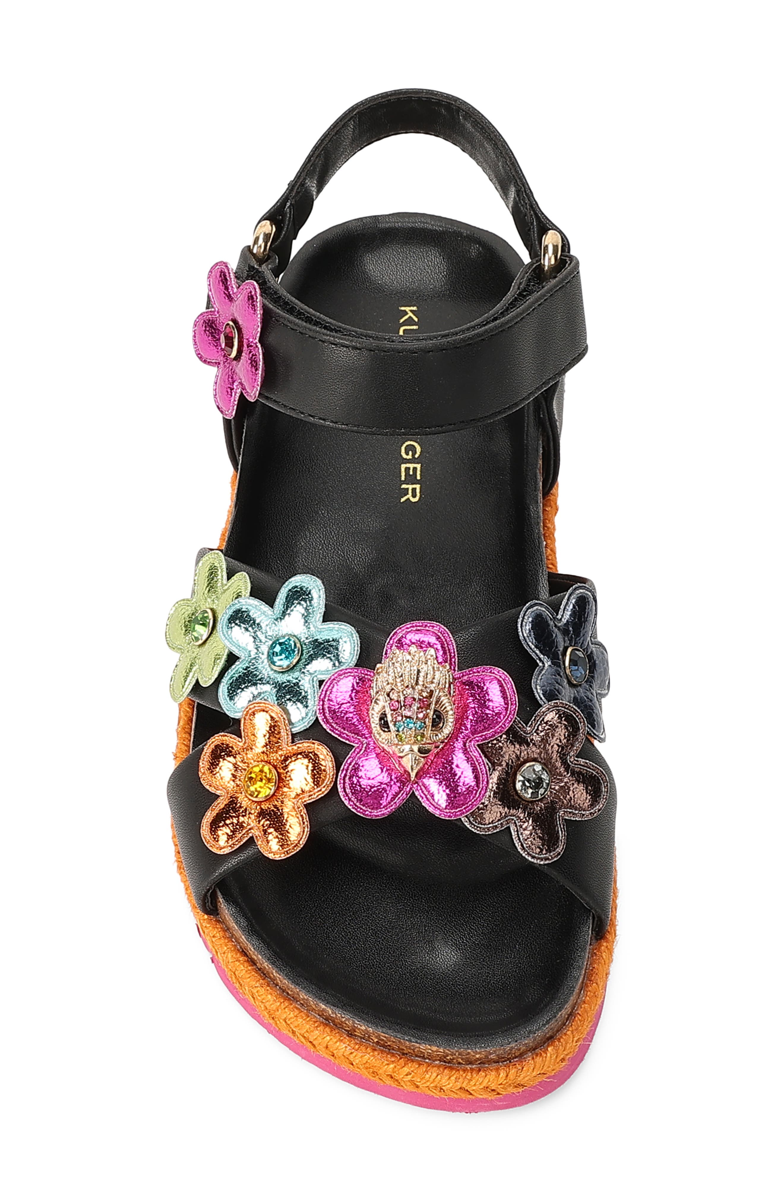 Kurt Geiger London Kids' Mini Kensington Flower Sandal, Alternate, color, Black Multi