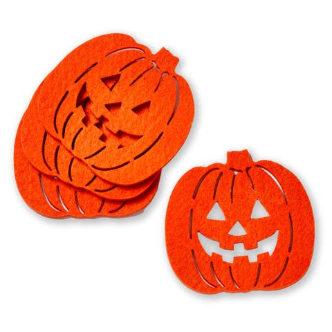 Jack-O-Lantern Coaster Set Halloween Decor Orange Polyester