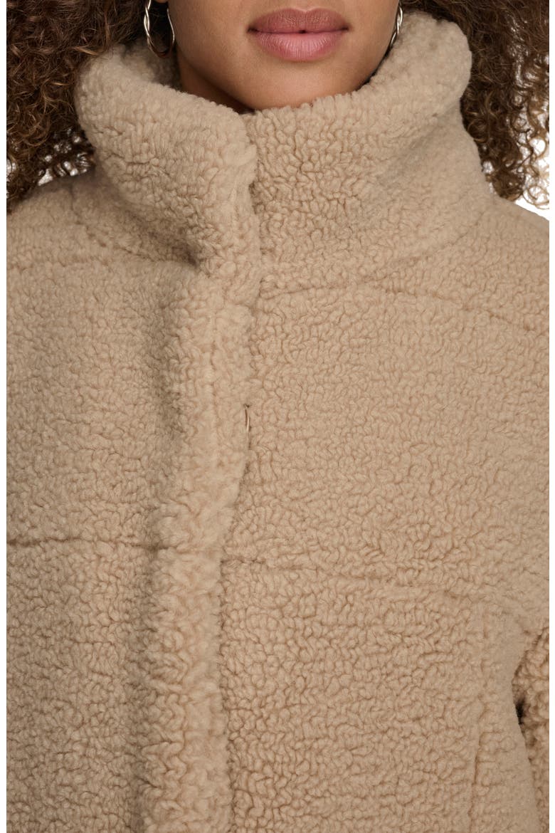 Quilted Fleece Long Teddy Coat, Alternate, color, SAND