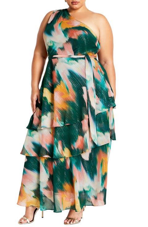 Rendezvous One-Shoulder Sleeveless Tiered Maxi Dress (Plus)