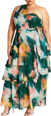 City Chic Rendezvous One-Shoulder Sleeveless Tiered Maxi Dress