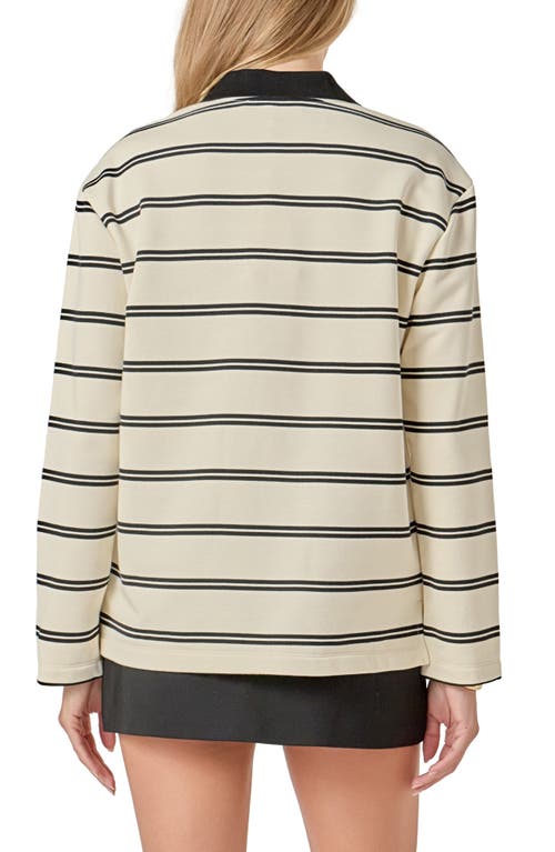 English Factory Stripe Long Sleeve Polo In Neutral