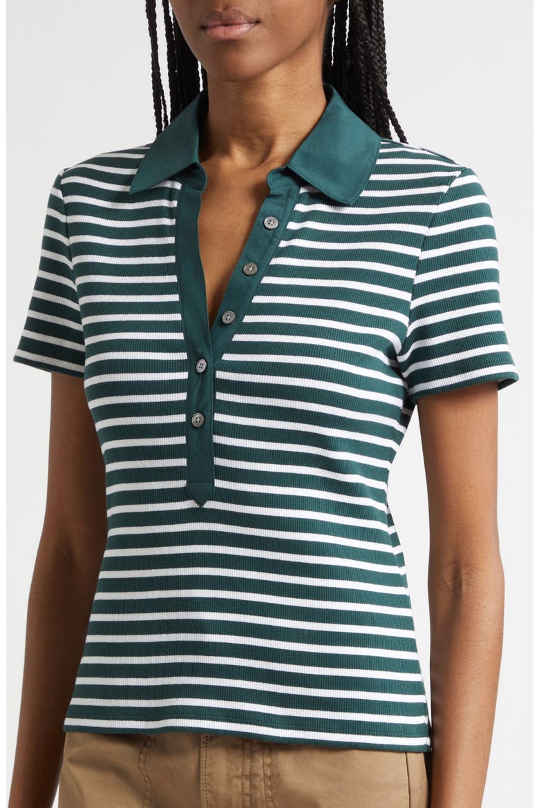 Kearney Stripe Mixed Media Stretch Cotton Top, Alternate, color, PINE/ WHITE