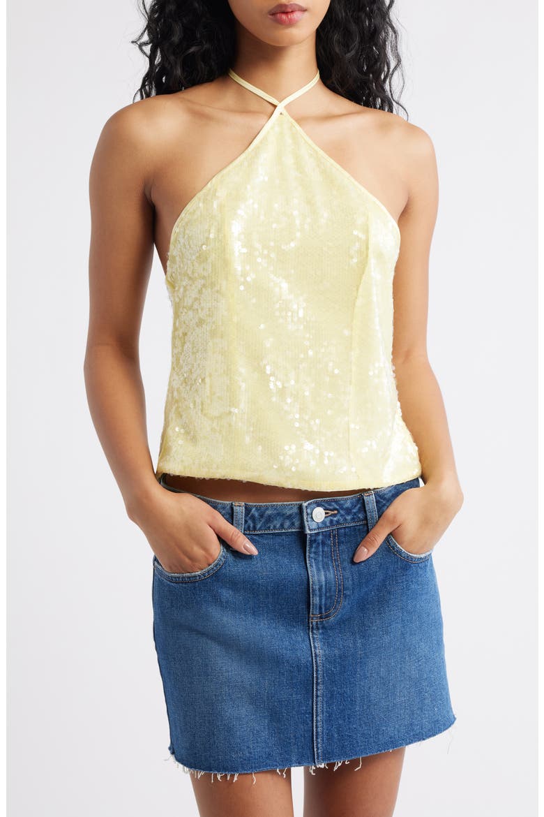 Sun Salutations Sequin Halter Top, Main, color, YELLOW