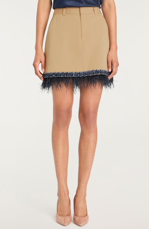 Marie Sequin & Feather Trim Miniskirt