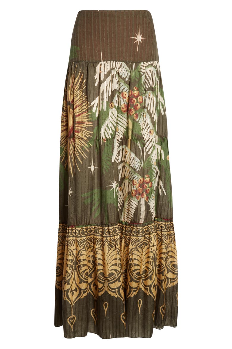 Relatos de mi Tierra Print Silk & Cotton Dobby Tiered Skirt, Alternate, color, GREEN / YELLOW