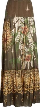 Johanna Ortiz Relatos de mi Tierra Print Silk & Cotton Dobby Tiered Skirt