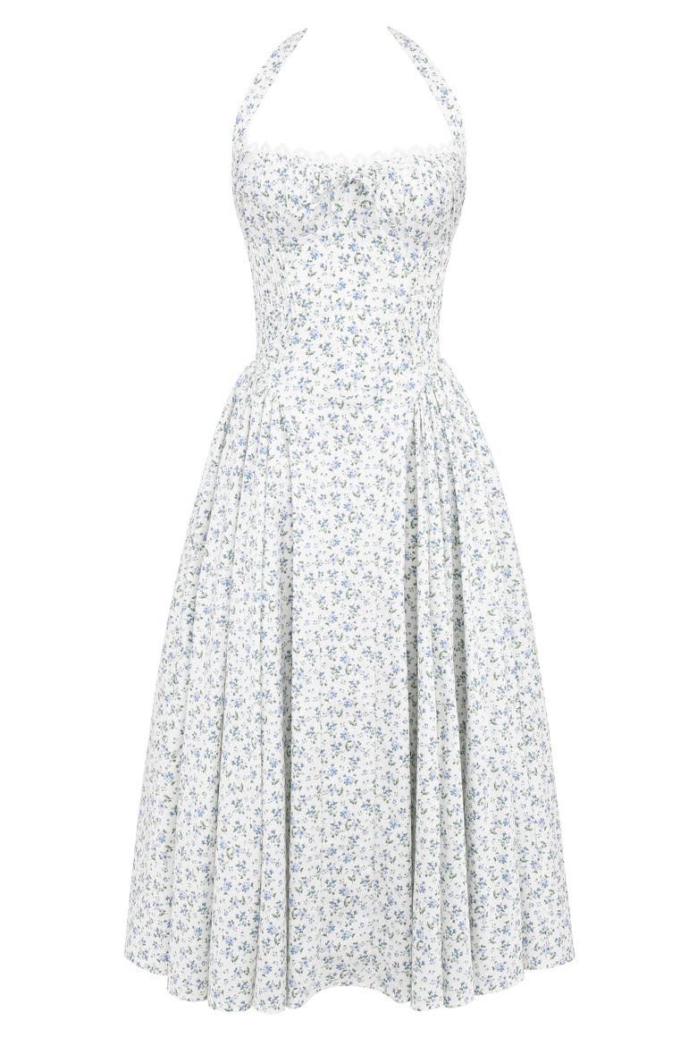 Adabella Floral Pleated Halter Sundress, Alternate, color, PRINT COTTAGE BLUE