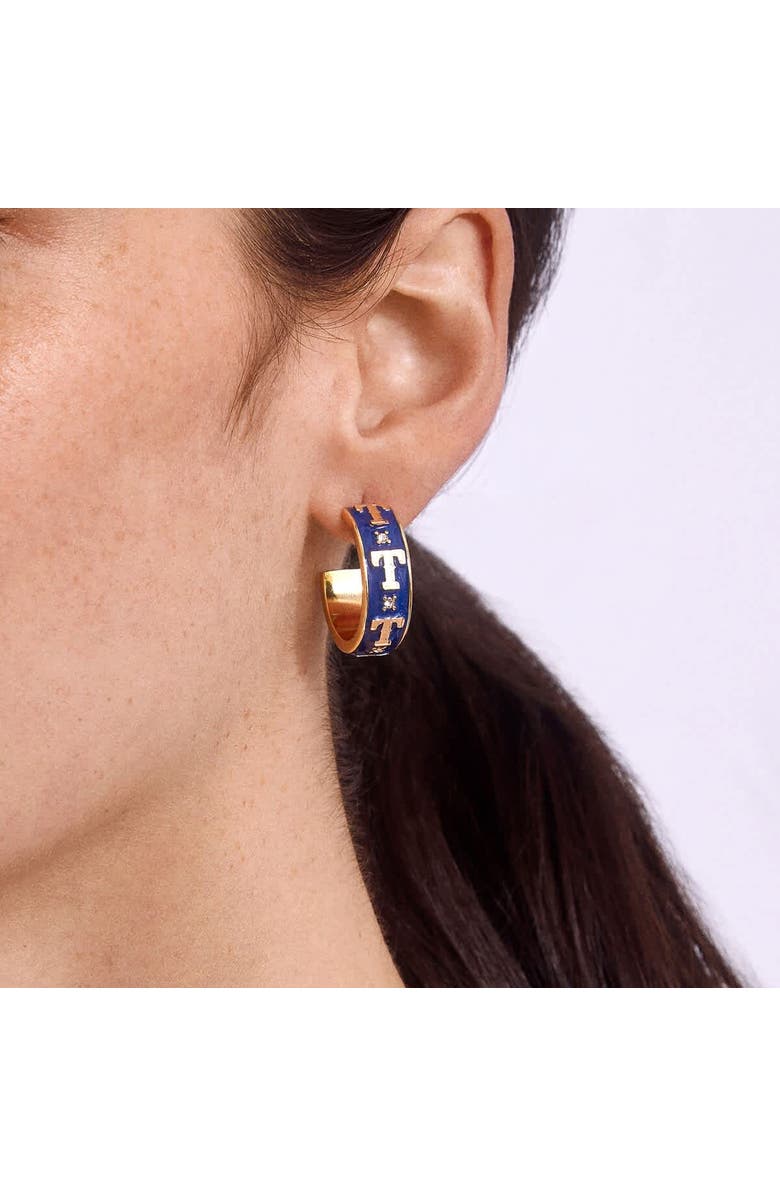 WEAR by Erin Andrews x BaubleBar Texas Rangers Enamel Hoop Earrings, Alternate, color, Gold