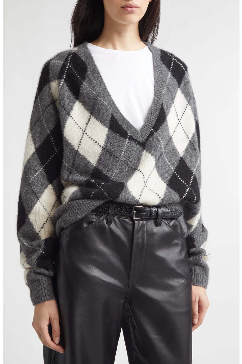 Feron Argyle V Neck Sweater, Alternate, color, CHARCOAL ARGYLE