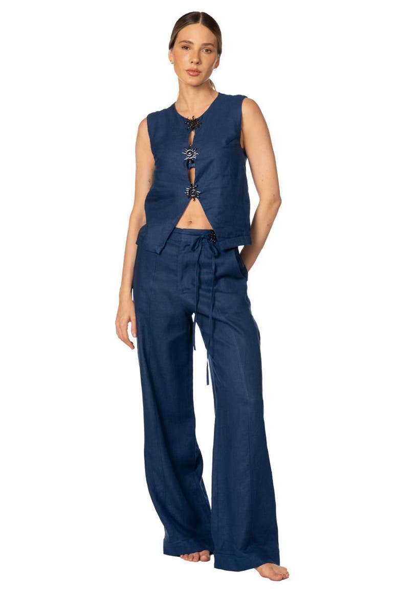 Sacred Sun Navy Wide Leg Zenda Linen Pant, Alternate, color, Navy Blue