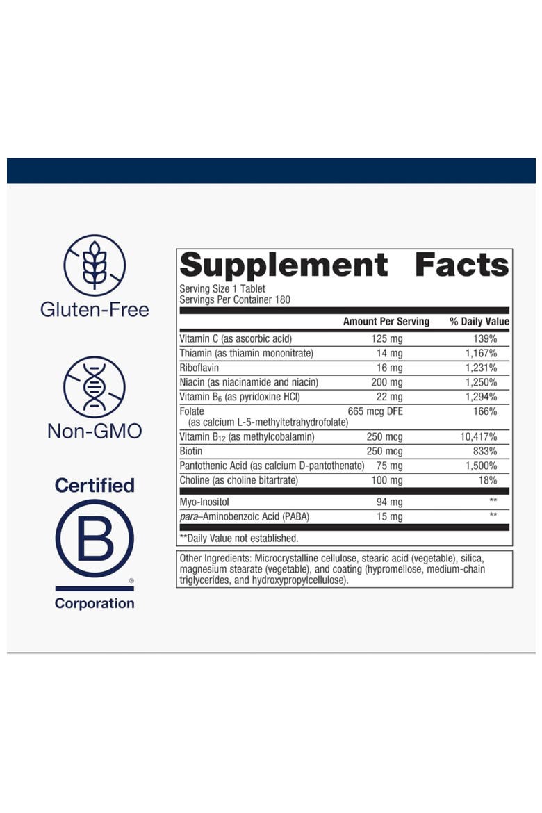 Active Vitamin B-Complex Energy and Stress Support Supplement 180 Tablets, Alternate, color, None