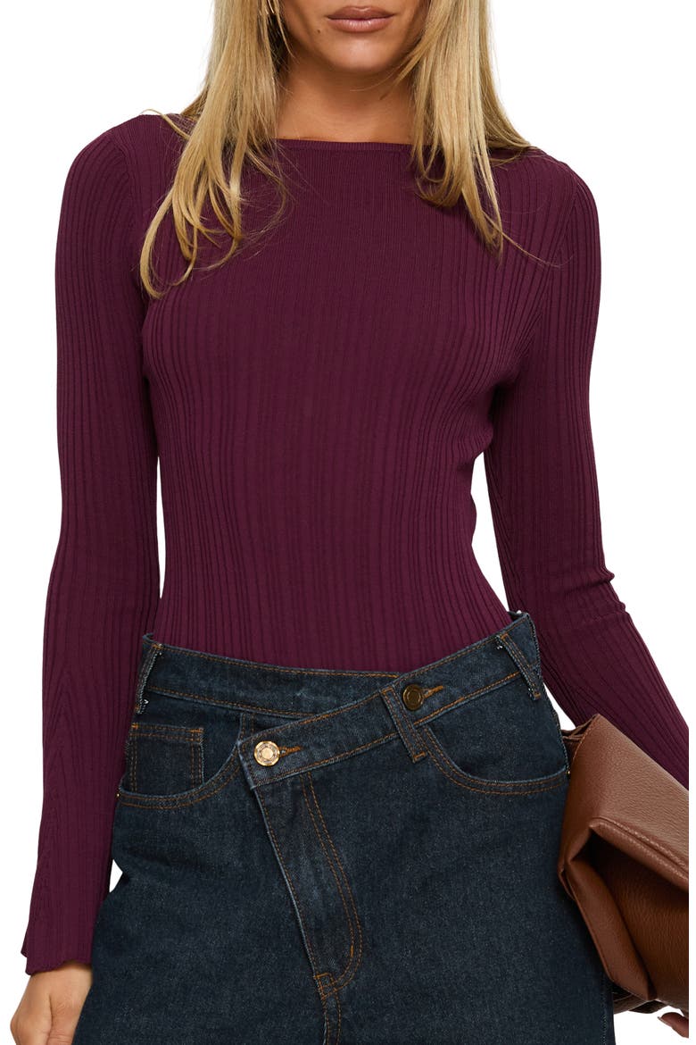 Mayok Open Back Rib Bodysuit, Main, color, PLUM