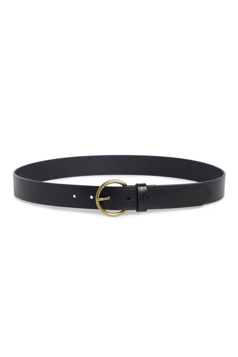 Leather Circular Buckle Belt, Main, color, BLACK