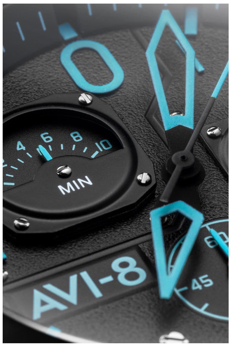 Hawker Hunter Retrograde Chronograph Leather Strap Watch, 45mm, Alternate, color, BLACK