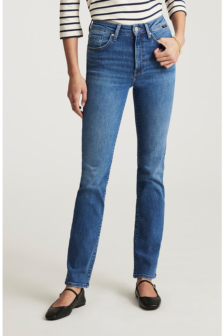 Kendra High Waist Straight Leg Jeans, Main, color, MID BRUSHED FLEX BLUE