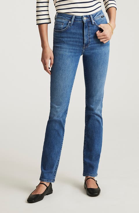 Kendra High Waist Straight Leg Jeans (Mid Brushed Flex Blue)