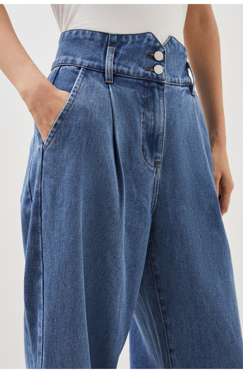 Karen Millen Petite Denim Wide Leg Pants, Alternate, color, Mid Blue