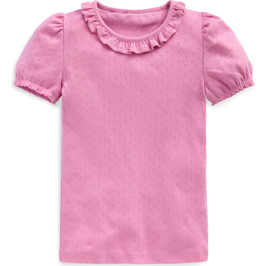 Shop Mini Boden Kids' Pointelle Ruffle Neck Top In Vintage Mauve