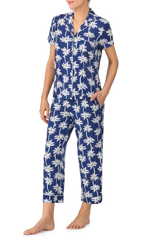 Kate Spade New York Printed Short Sleeve Pajama Set In Blue/white Tropical