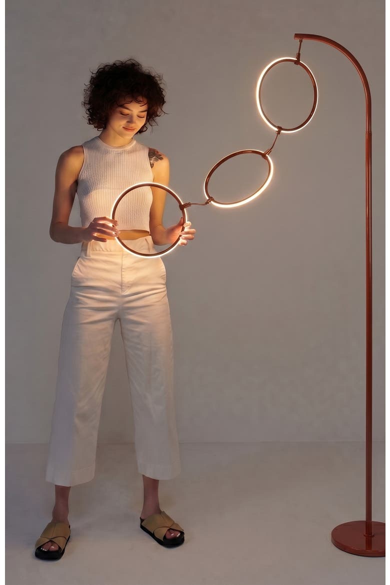 3 Ring Lamp 74" Novelty Halo Integrated LED Floor Lamp with 3-Way Dimming, Alternate, color, Red