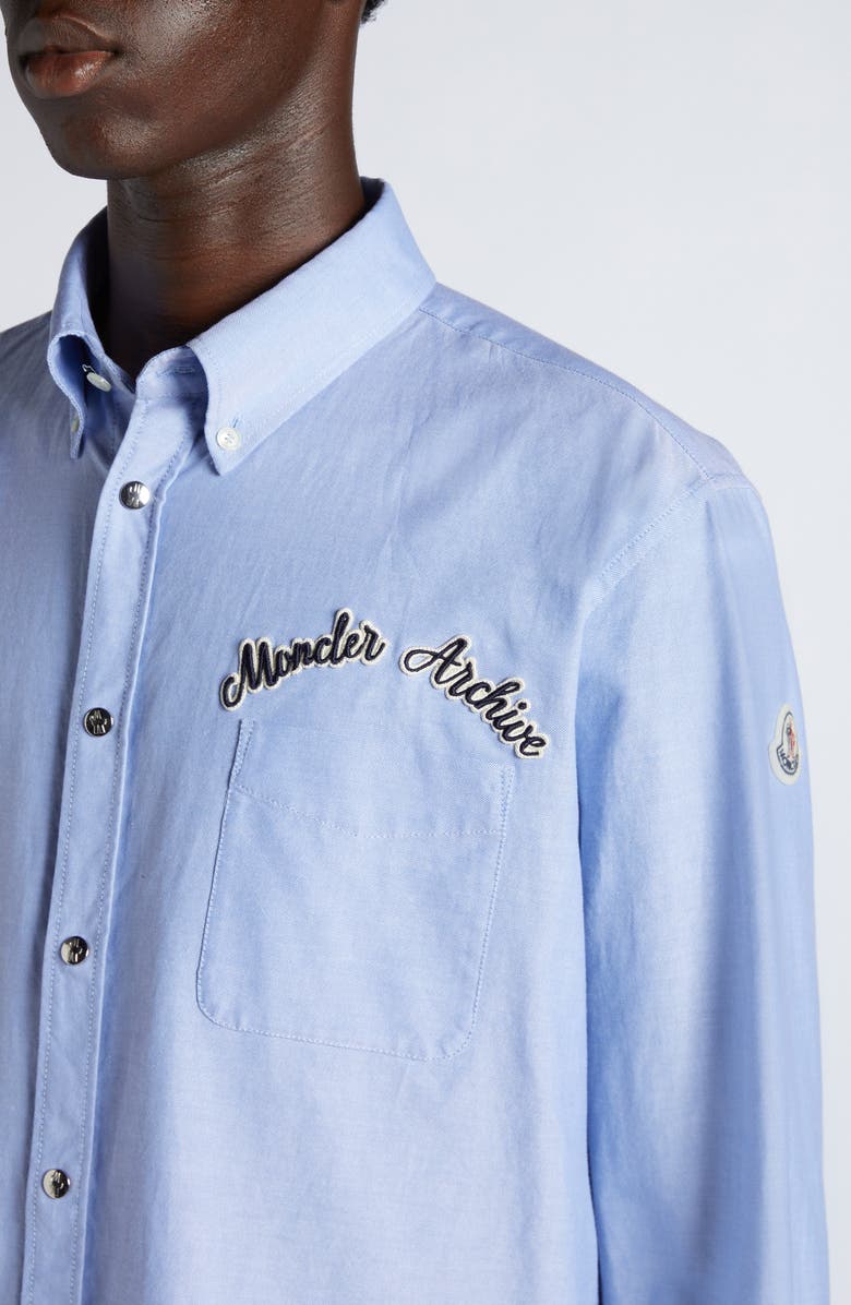 Moncler Archive Logo Patch Cotton Button-Down Shirt, Alternate, color, 