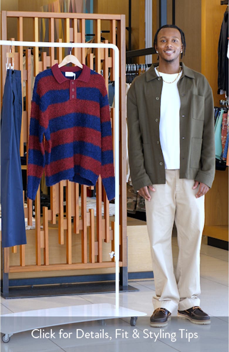 Oversize Stripe Bouclé Polo Sweater, sales video thumbnail