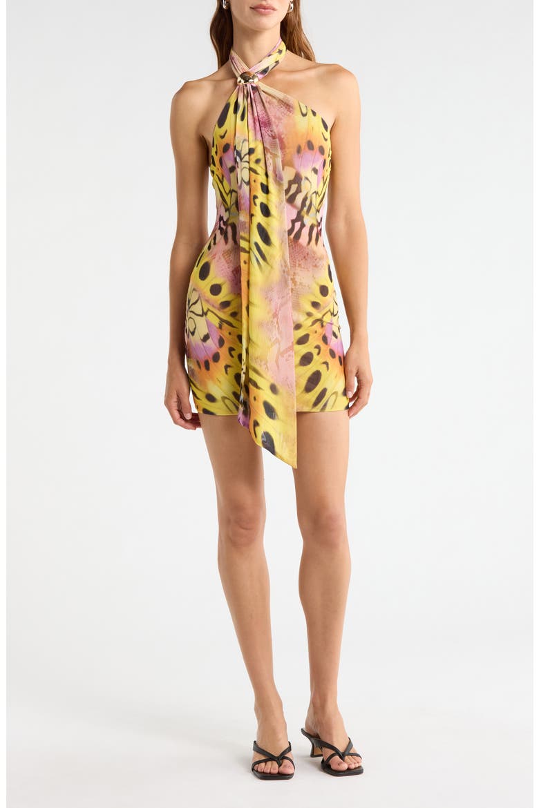 Brylee Butterfly Print Halter Minidress, Main, color, MAUVE BUTTERFLY