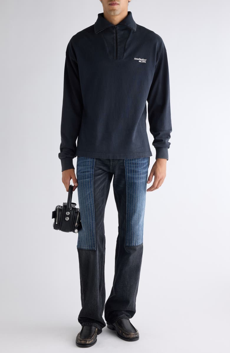 Acne Studios Fout Embroidered Logo Organic Cotton Quarter Zip Pullover, Alternate, color, Black