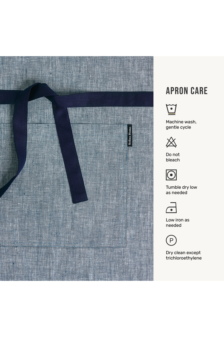 Linen Bistro Server Apron with Pockets, Extra-Long Ties, 21 x 27 Inches, Alternate, color, Denim Blue / Navy