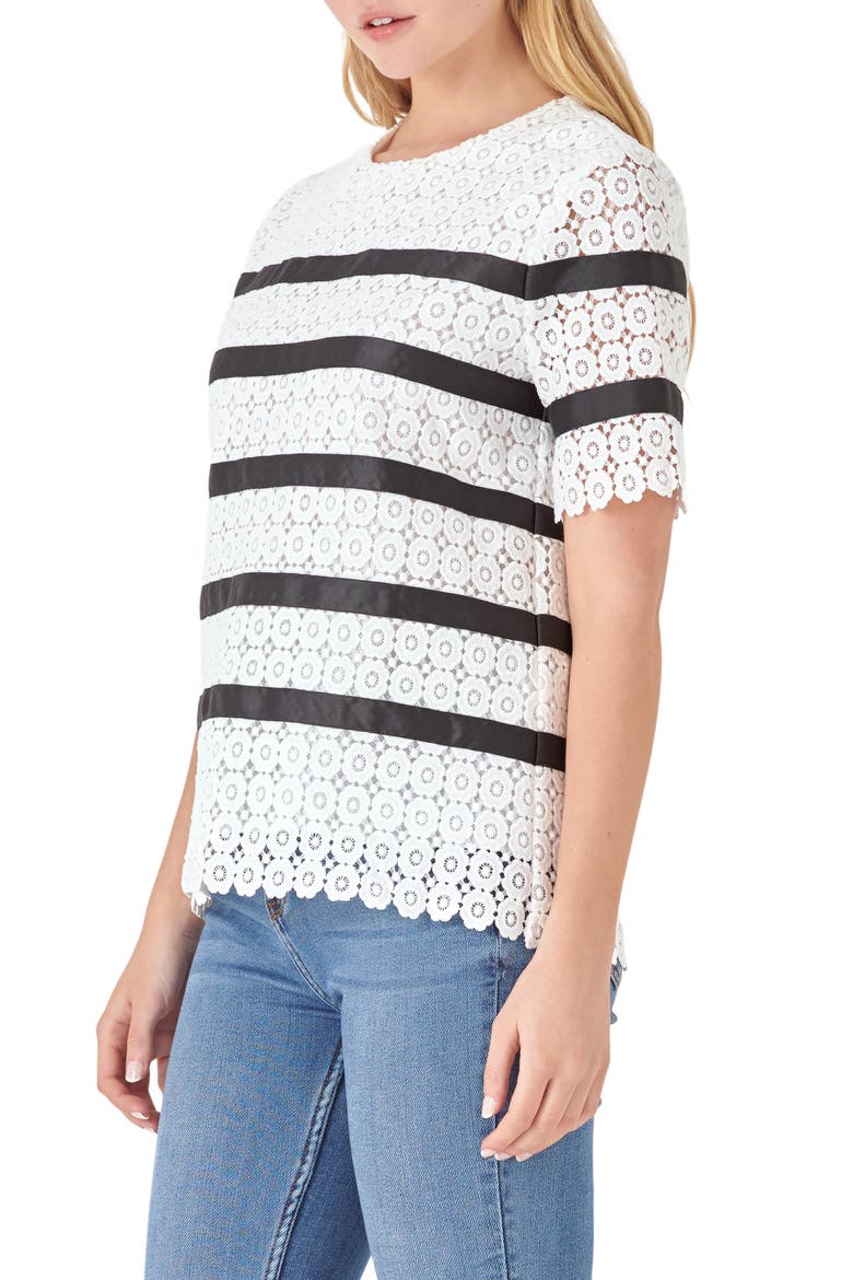 Lace Stripe Top, Alternate, color, WHITE/BLACK