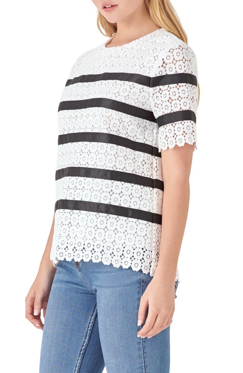 English Factory Lace Stripe Top, Alternate, color, White/ Black