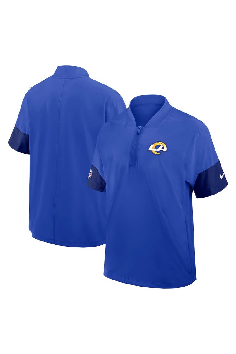 Men's Nike Royal Los Angeles Rams Sideline Short Sleeve Quarter-Zip Performance Coach Jacket, Alternate, color, Royal