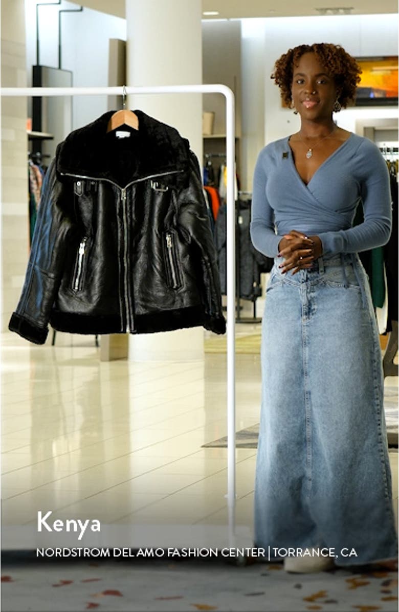 Faux Leather Aviator Jacket with Faux Fur Trim, sales video thumbnail