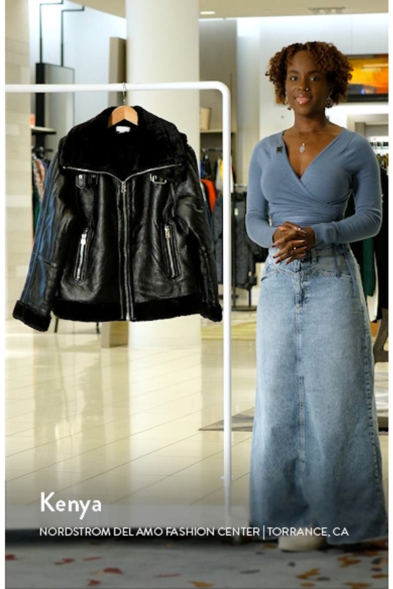 Faux Leather Aviator Jacket with Faux Fur Trim video