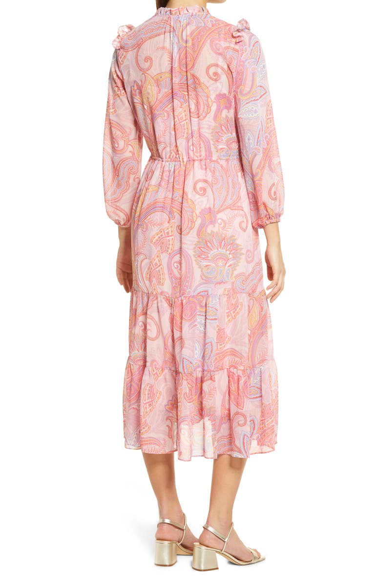 Julia Jordan Long Sleeve Tiered Chiffon Midi Dress, Alternate, color,