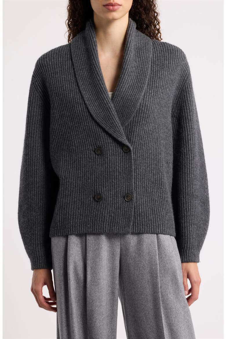 Ribbed Shawl Collar Wool & Cashmere Cardigan, Main, color, CHARCOAL